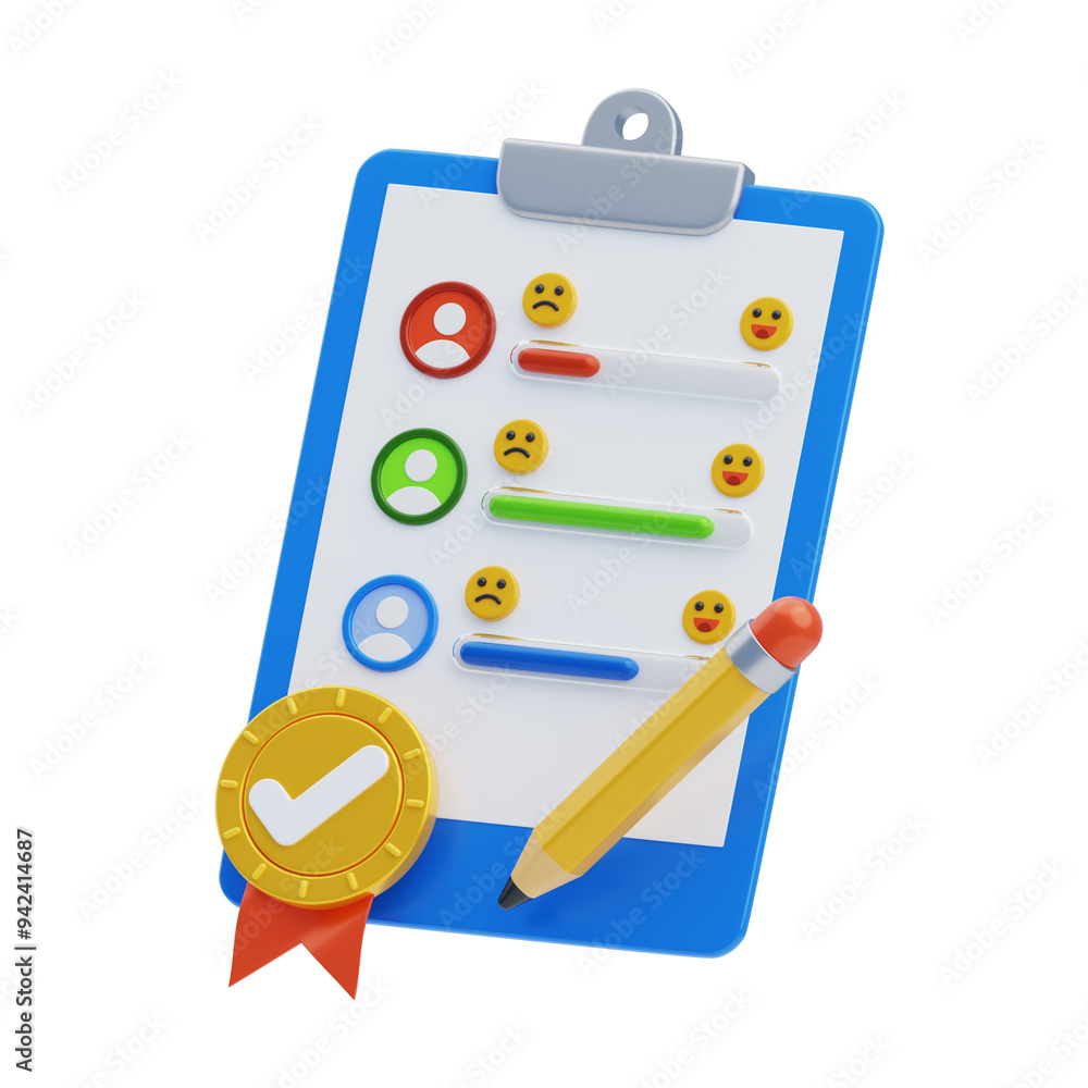 Poster 3d precise data analysis through survey results. 3d icon