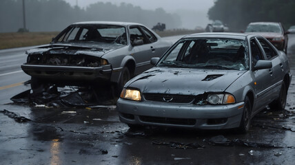 Obraz premium cars accident crash damage shattered glass highway