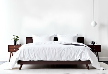 A simple bed icon or emoticon, a white-toned room. A modern bed