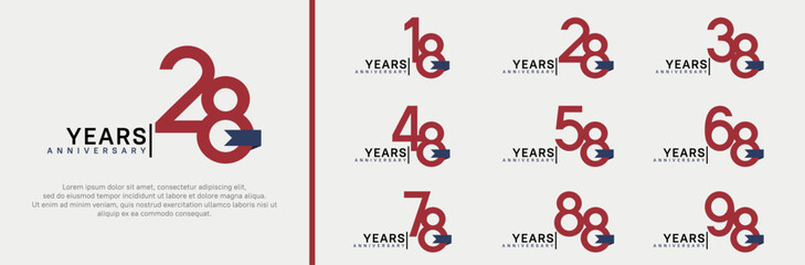anniversary logo set. vector design red color and blue ribbon can be use for celebration event