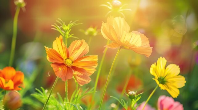 Cosmos flowers in yellow and orange colors refresh the garden s ambiance