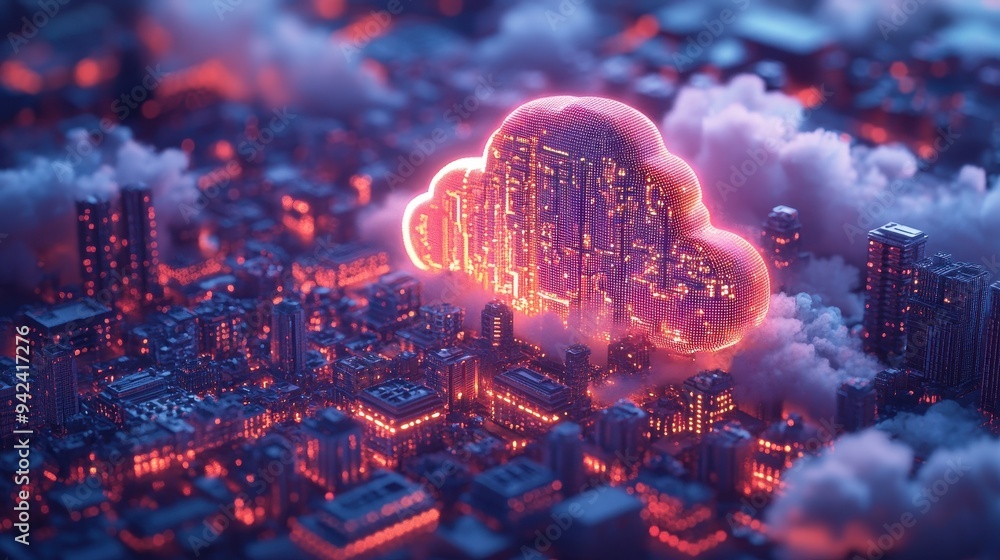 Aufkleber cloud computing cityscape network data technology digital future