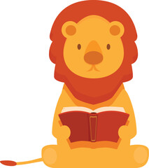 Cute cartoon lion cub enjoying a good book