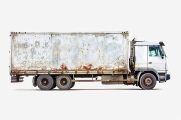 A white truck with rusty patches on its side