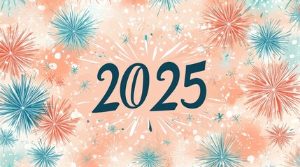 2025 New Year Celebration with Fireworks and Stars