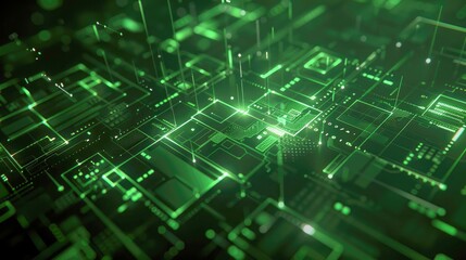 Abstract Green Circuit Board with Glowing Lines