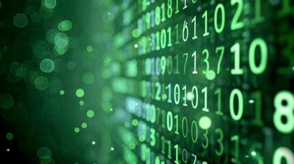Abstract Green Binary Code with Blurred Bokeh Lights
