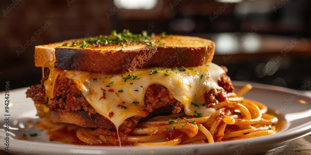 Wall mural cheese sandwich paired with meat sauce and pasta