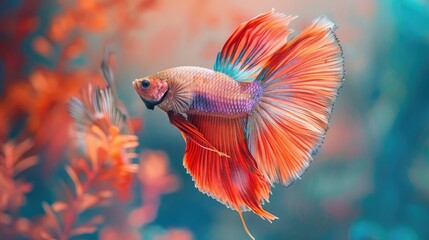 Obraz premium Multicolored Siamese Fighting Fish on Nature Background with Clipping Path