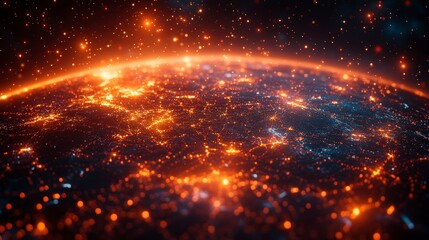 Obraz premium A vibrant, glowing depiction of a planet's surface with interconnected lights.