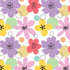 Floral graphic scribble design. Seamless pattern. Abstract minimal flower. Beautiful floral background. Vector art illustration for textile, wallpaper. Hand-drawn.