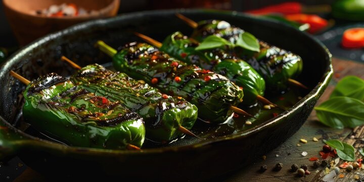 Grilled Green Pimientos Padron Classic Spanish Appetizer