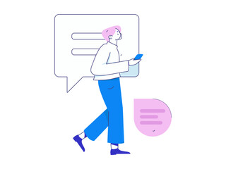 Virtual characters social communication concept business flat vector hand drawn illustration
