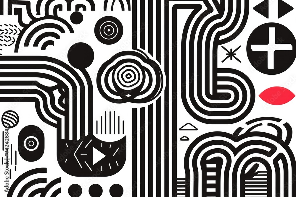 Aufkleber a simple geometric design featuring a black and white pattern with a bright red dot