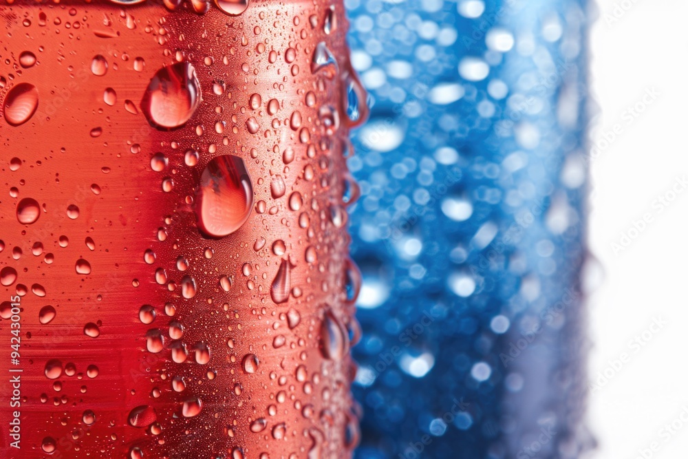 Poster a close-up shot of a soda bottle with water droplets forming on its surface, perfect for use in illu