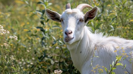 Obraz premium Photograph of a white goat in natural background