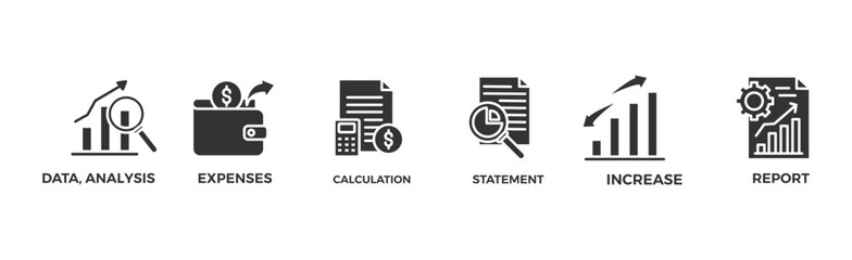 Finance report banner web icon vector illustration concept with an icon of data analysis, expenses, calculation, statement, increase, report