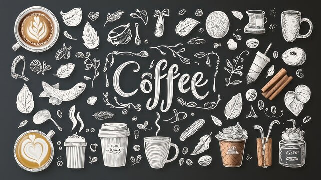 Artistic Chalkboard Menu at a Cozy Coffee Shop - Creative Typography and Illustrations with an Inviting Design, Generative Ai
