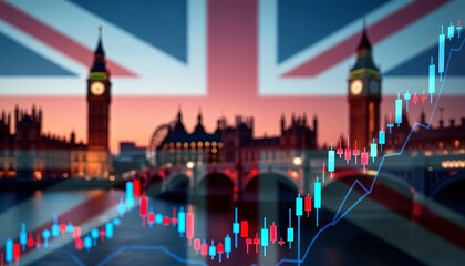 Fototapeta premium UK Flag and Stock Market Trading Chart: British Digital Trading Concept