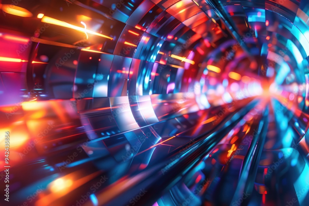 Poster A vibrant and imaginative depiction of a tunnel illuminated by colorful lights, ideal for use in futuristic or fantasy-themed projects