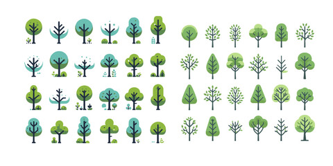 silhouette tree line drawing set, Side view, set of graphics trees elements outline symbol. silhouette tree line drawing set, Side view, icon set of graphics trees elements outline symbol.