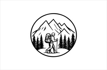 Hiking minimalist and simple silhouette vector illustration. Hiking Silhouette vector on white background.