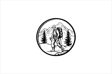 Hiking minimalist and simple silhouette vector illustration. Hiker Silhouette Images.
Hiking Silhouette vector on white background.