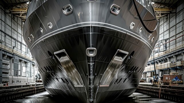 Close-up of a Luxury Yacht's Bow in a Dry Dock