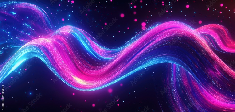 Poster abstract neon waves flowing in vibrant colors, creating a mesmerizing visual effect of light and mov
