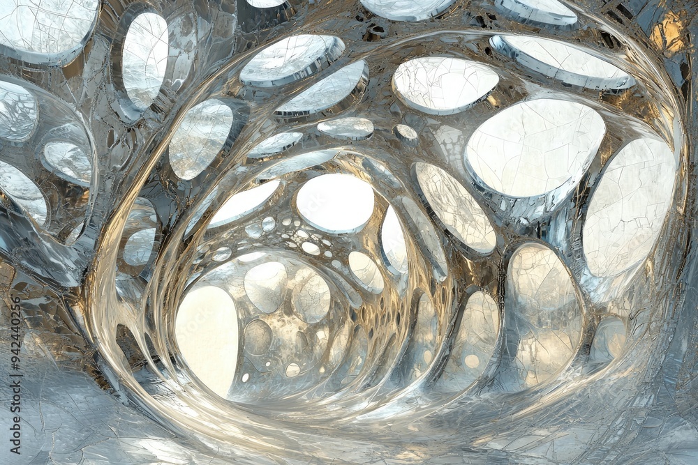 Aufkleber intricate abstract structure resembling organic forms, showcasing a mesmerizing interplay of light a