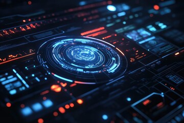 Fototapeta premium Futuristic digital interface with glowing elements, perfect for technology and sci-fi themes.