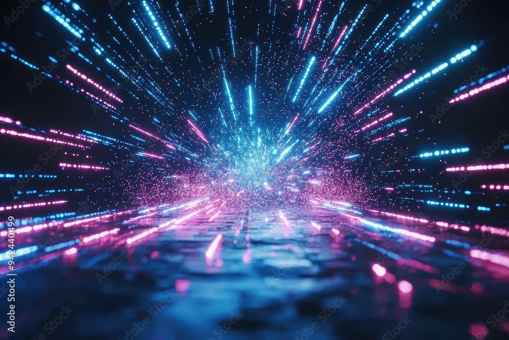 Poster Vibrant explosion of colorful lights creating a dynamic abstract background, perfect for digital art and creative projects.