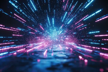 Fototapeta premium Vibrant explosion of colorful lights creating a dynamic abstract background, perfect for digital art and creative projects.