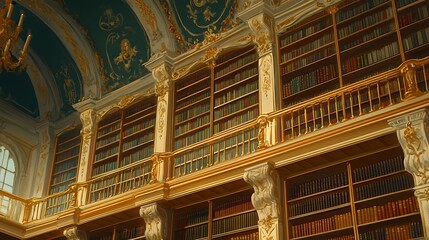 Fototapeta premium Ornate Bookshelves in an Elegant Library