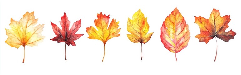Fototapeta premium Watercolor illustration of a collection of autumn leaves for seasonal decoration during the fall and Thanksgiving