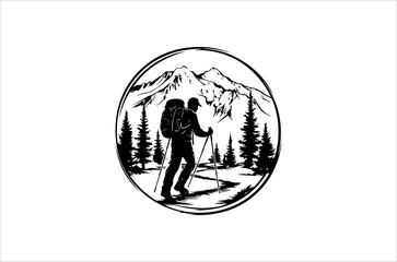 Hiking minimalist and simple silhouette vector illustration. Hiking Silhouette vector on white background.