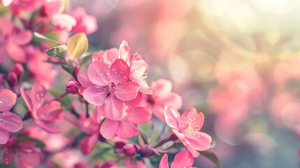 Pink flower blossoms on spring background with soft focus