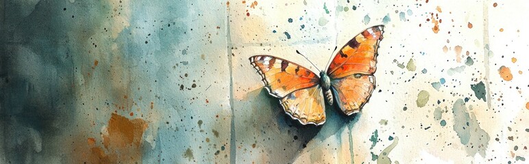 Watercolor illustration of a butterfly on a wall