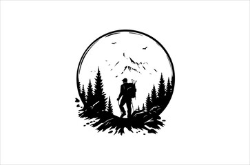Hiking minimalist and simple silhouette vector illustration. Hiking Silhouette vector on white background.