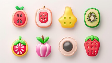 Colorful 3D Fruit Icons.