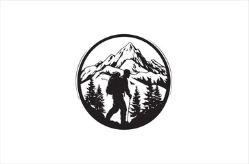 Hiking minimalist and simple silhouette vector illustration. Hiking Silhouette vector on white background.