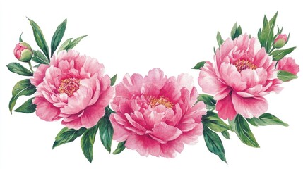 Obraz premium Watercolor floral wreath featuring pink peonies