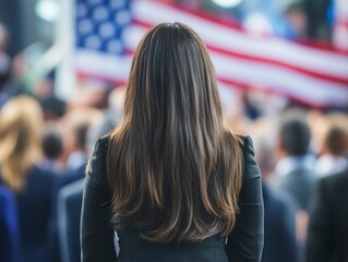 Back view on female presidential candidate