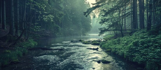 Fototapeta premium Vintage Photo Of River In Forest