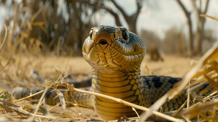 Fototapeta premium Close-up of a Black Mamba Snake's Head in Grass