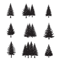 Obraz premium set of pine trees silhouettes on white 
