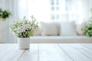 White top table in living room background blured with generative ai