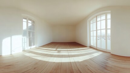 Obraz premium Empty Room with Sunlight on Hardwood Floor and Windows