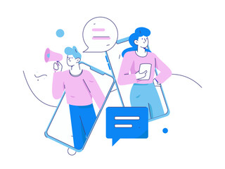Virtual characters social communication concept business flat vector hand drawn illustration
