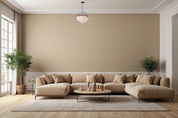 Beige Sectional Sofa in Modern Living Room with Minimalist Decor